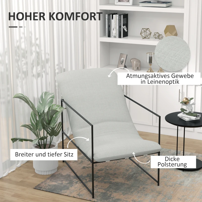 HOMCOM Sessel Relaxsessel, Sessel im Industriedesign, Metallrahmen, 65,5 cm x 106 cm x 94 cm