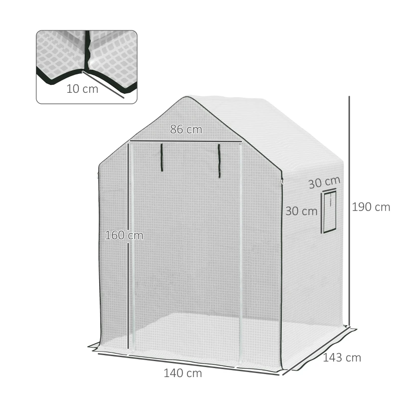 Outsunny Gewächshaus-Folie, Ersatzplane, wasserdicht, aufrollabare Fenster & Tür, 140 x 143 x 190 cm, Weiß(m-3)