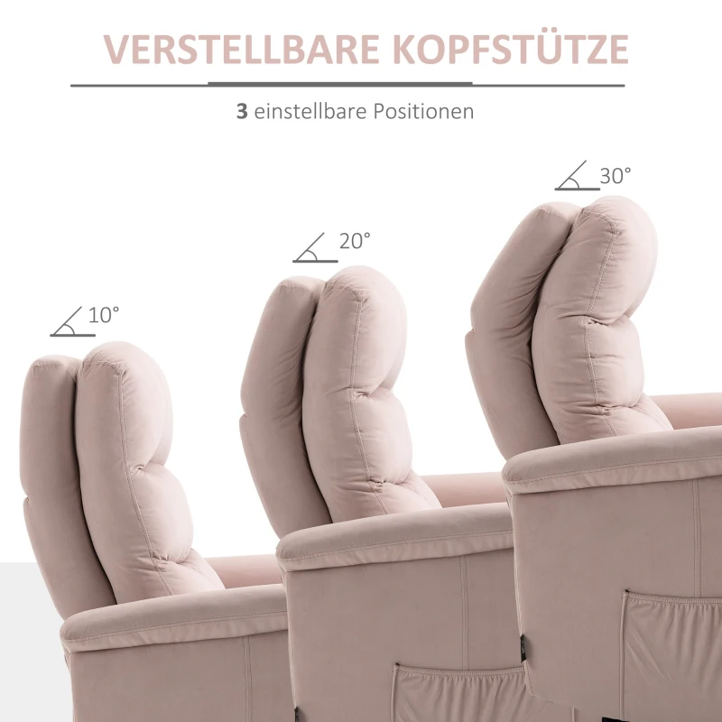 HOMCOM Relaxsessel mit Kopfstütze, verstellbare Rückenlehne, Liegeposition, Fernsehsessel, 85 cm x 95 cm x 104 cm; Rosa