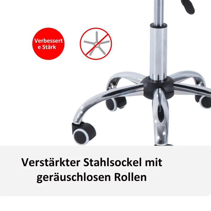 HOMCOM Rollhocker Arbeitshocker Drehhocker Bürostuhl höhenverstellbar, PU+Metall, Schwarz, 50 x 54 x (66-78) cm