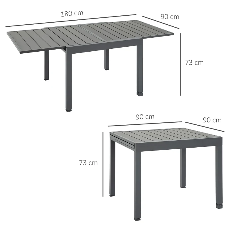 Outsunny Mesa de Jardín Extensible de Aluminio Mesa de Comedor para Exterior para 4-6 Personas Carga Max. 70 kg para Patio Terraza Balcón 90-180x90x73 cm Gris