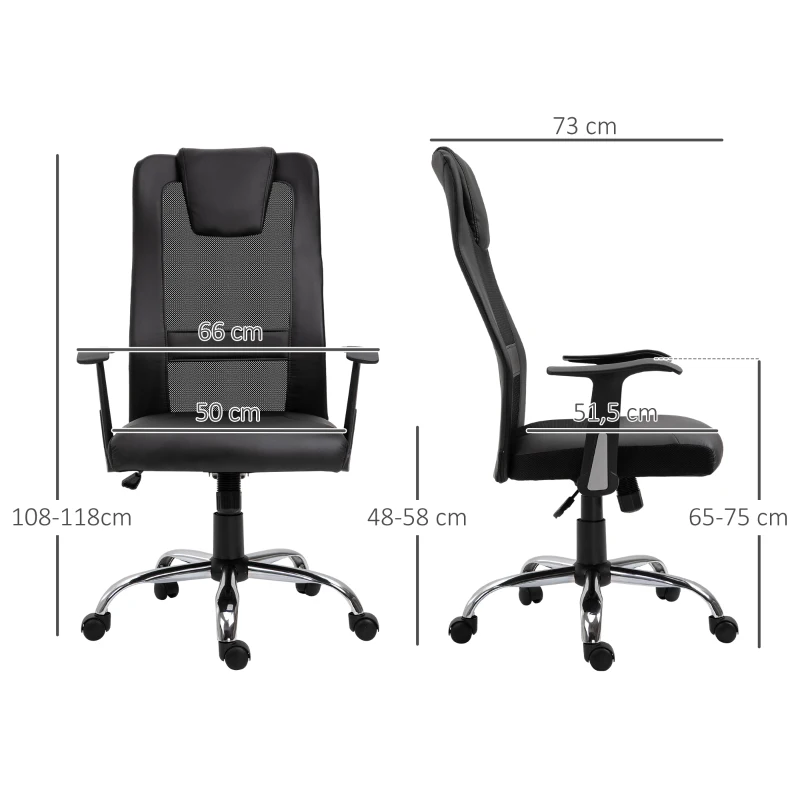 Vinsetto Bürostuhl Drehstuhl höhenverstellbar Chefsessel Schreibtischstuhl ergonomisch PU schwarz 66 x 73 x 108-118 cm