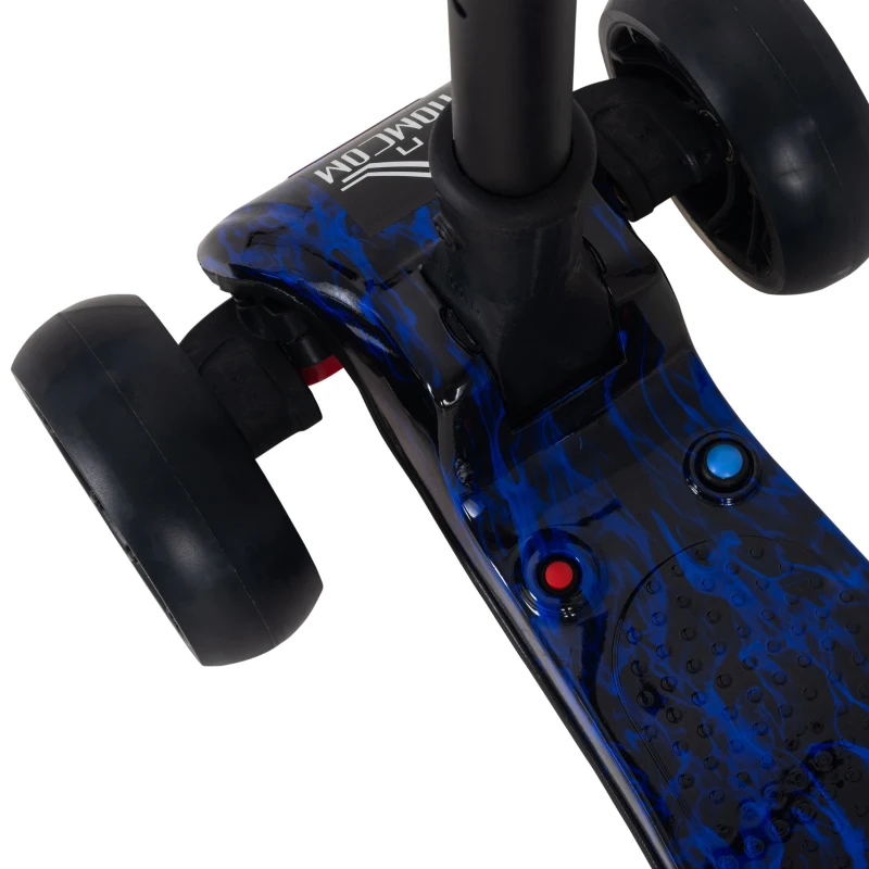 HOMCOM Patinete para Niños Scooter Plegable con Altura Ajustable de 4 Niveles y Música Luces y Nebulizador de Agua +3 Años 62x27x63-81 cm Azul