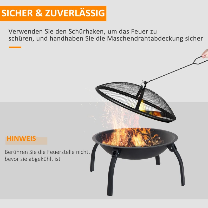 Outsunny Feuerschale Feuerkorb Feuerstelle mit Funkenschutz klappbar Garten 55cm Schwarz 70,5x70,5x40cm