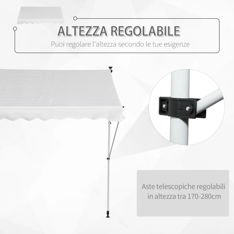 Outsunny Tenda da Sole da Esterno 2x1.5m a Rullo con Manovella, Altezza e Angolazione Regolabile, Bianco