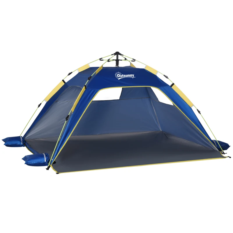 Outsunny Tenda da Spiaggia Pop Up per 2 Persone con Finestre, in Fibra di Vetro e Poliestere, 220x173x120 cm, Blu Giallo