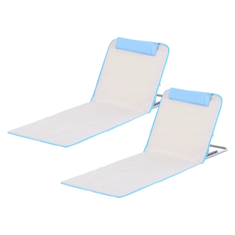 Outsunny Conjunto de 2 Esterillas con Respaldo Reclinable en 5 Niveles Reposacabezas y Bolsa de Transporte 134x48x33-43 cm Beige
