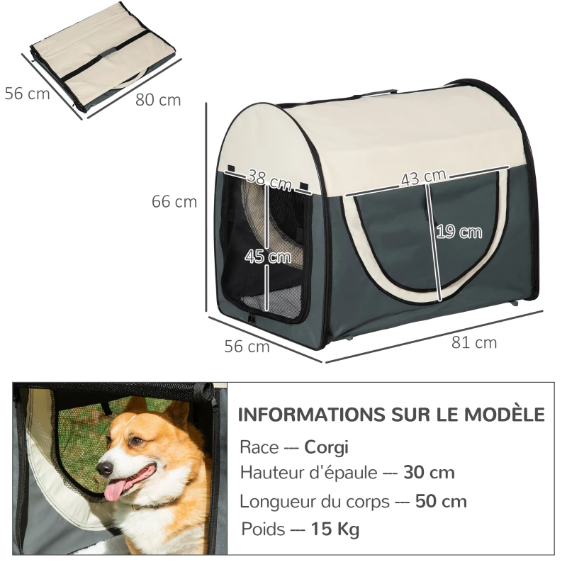 PawHut Sac caisse de transport pour chiens et chats pliable avec coussin, tissu oxford imperméable, dim. 81L x 56l x 66H cm