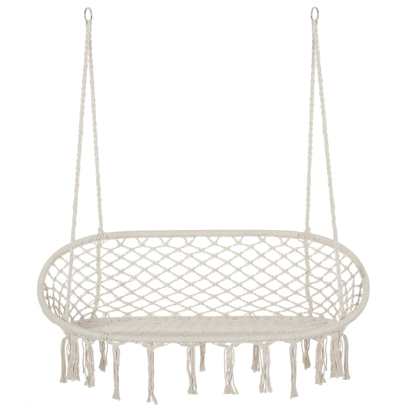 Outsunny Chaise Suspendue Banc Suspendu dim. 130L x 75l x 35H m macramé Coton Polyester Beige