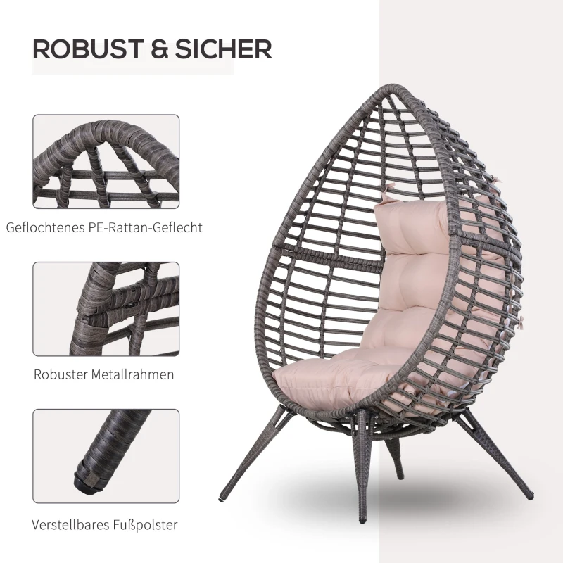 Outsunny Rattansessel mit Polsterauflage, Rattansessel, Out-doormöbel, Grau + Rosa