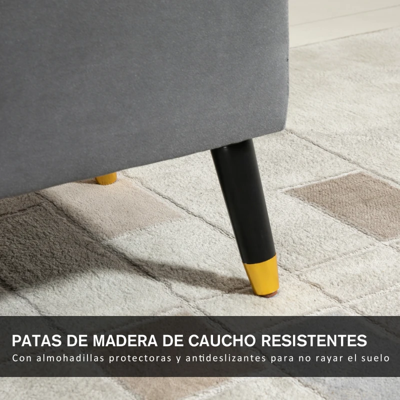 HOMCOM Banco de Almacenaje con Tapa Taburete Puff Tapizado en Terciopelo con Asiento Acolchado y Patas de Madera para Dormitorio Entrada 110x43x45 cm Gris