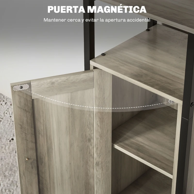 HOMCOM Juego de 2 Mesas Auxiliares para Salón con Puerta Magnética y Estante Ajustable 34x30x80 cm Marrón Grisáceo