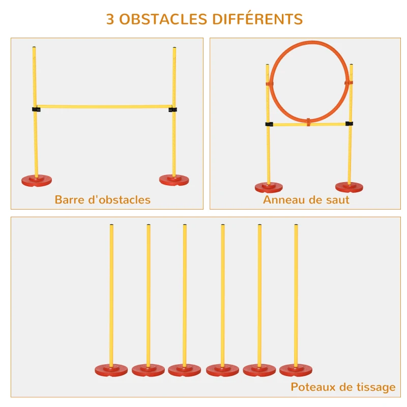 PawHut Agility sport pour chiens équipement complet haies, slalom + sac de transport jaune