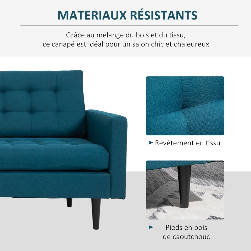 HOMCOM Canapé Convertible 3 Places Design Contemporain Dossier inclinable indépendamment 3 Positions Lin Bleu Canard