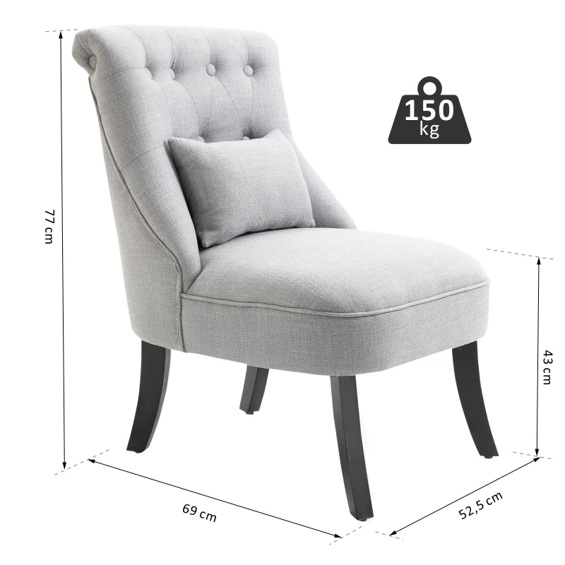 HOMCOM Poltrona per Salotto Imbottita con Cuscino e Piedini Antiscivolo, Poltrona D'Arredo in Tessuto Effetto Lino e Legno, 52.5x69x77 cm, Grigio