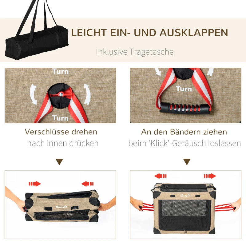 PawHut Haustier-Transport 3 Eingänge klappbar Mesh-Stoff Stahl Khaki