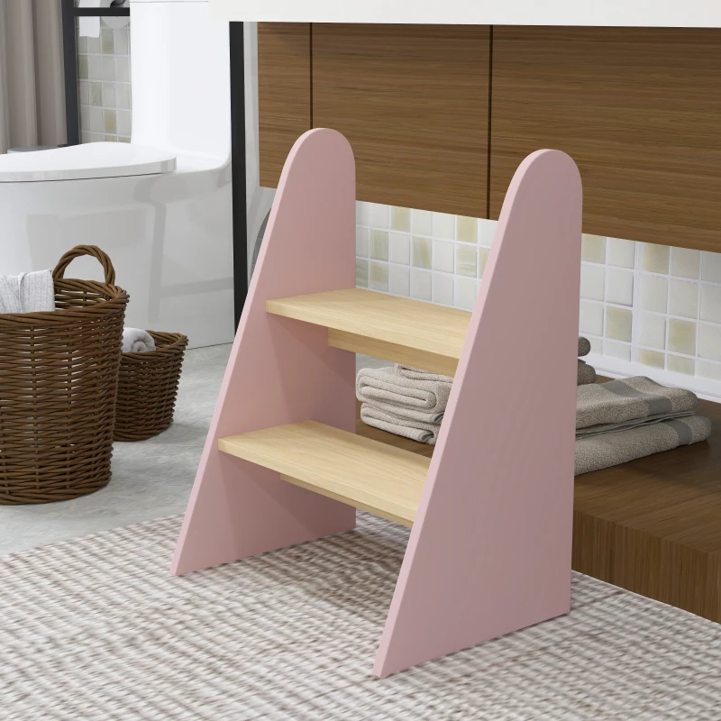 AIYAPLAY Taburete para Niños de 2 Peldaños Torre de Aprendizaje para Niños de +3 Años para Baño Cocina Librería Dormitorio Rosa