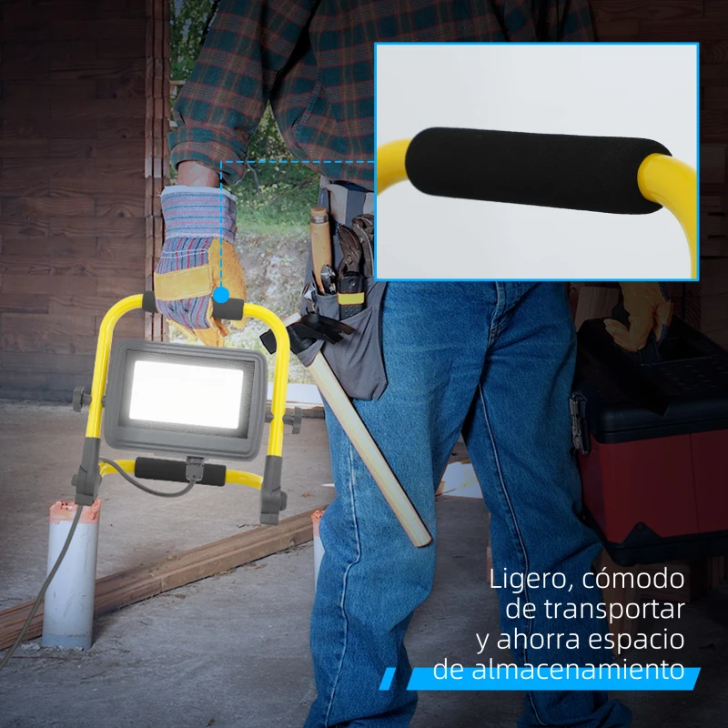 HOMCOM Foco LED con 4250 Lúmenes IP65 6500K Resistente a la Intemperie Ajustable y Portátil 25,5x16x25,5 cm Amarillo