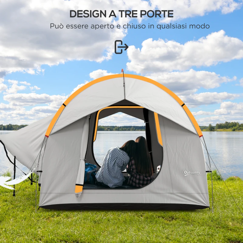Outsunny Tenda per Auto Impermeabile a 3 Porte in Poliestere, PE e Fibra di Vetro, 239x210x210 cm, Grigio e Arancione