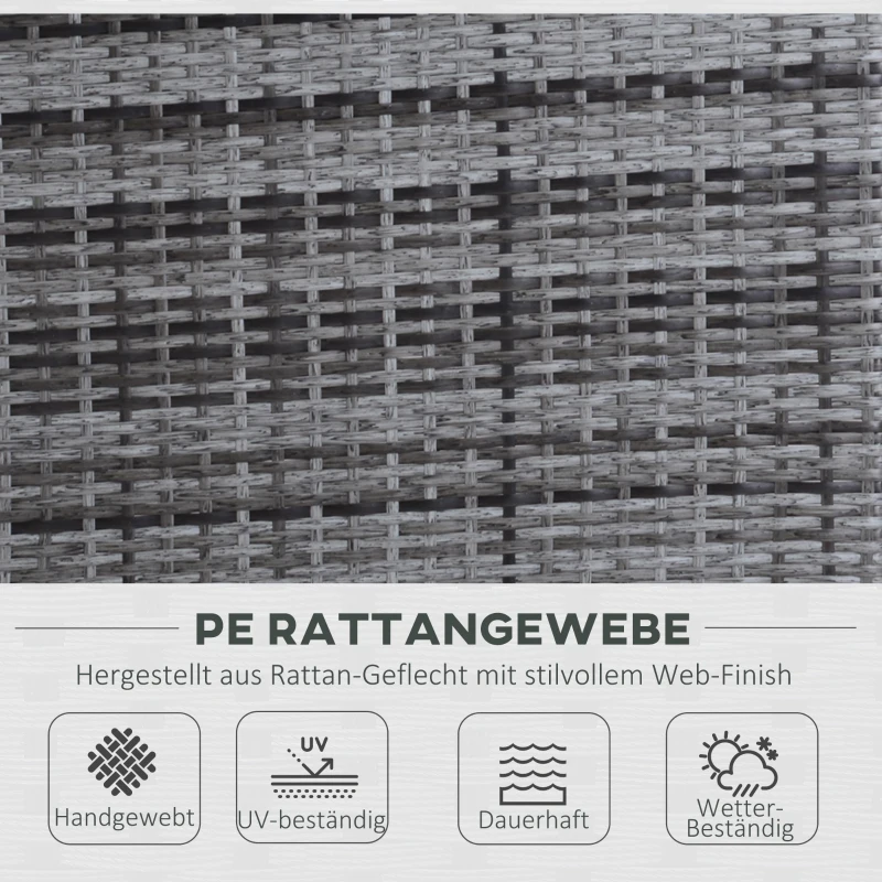 Outsunny Gartengarnitur, Sitzgruppe, 3-tlg., Outdoor-Sofa, 2 Hocker, 2-5 Personen, Sitzkissen, Rattanoptik, grau