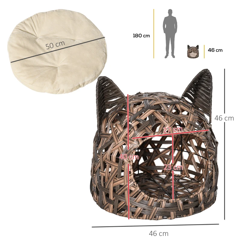 PawHut Cuccia per Gatti, Cesta per Gatti Adulti fino 4.5kg, Cesta in Vimini Sintetico a Forma di Gatto, Marrone