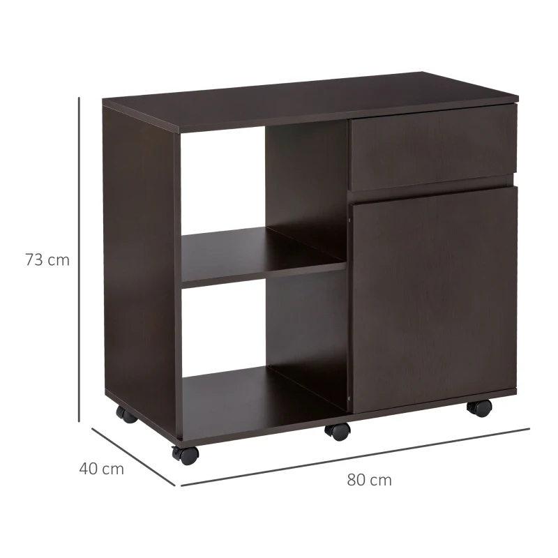 HOMCOM Druckertisch, Druckerständer, Bürowagen, Rollwagen Aktenschrank, Büroschrank mit Schubladen+Schrank, Spanlatte, Braun, 80 x 40 x 73 cm