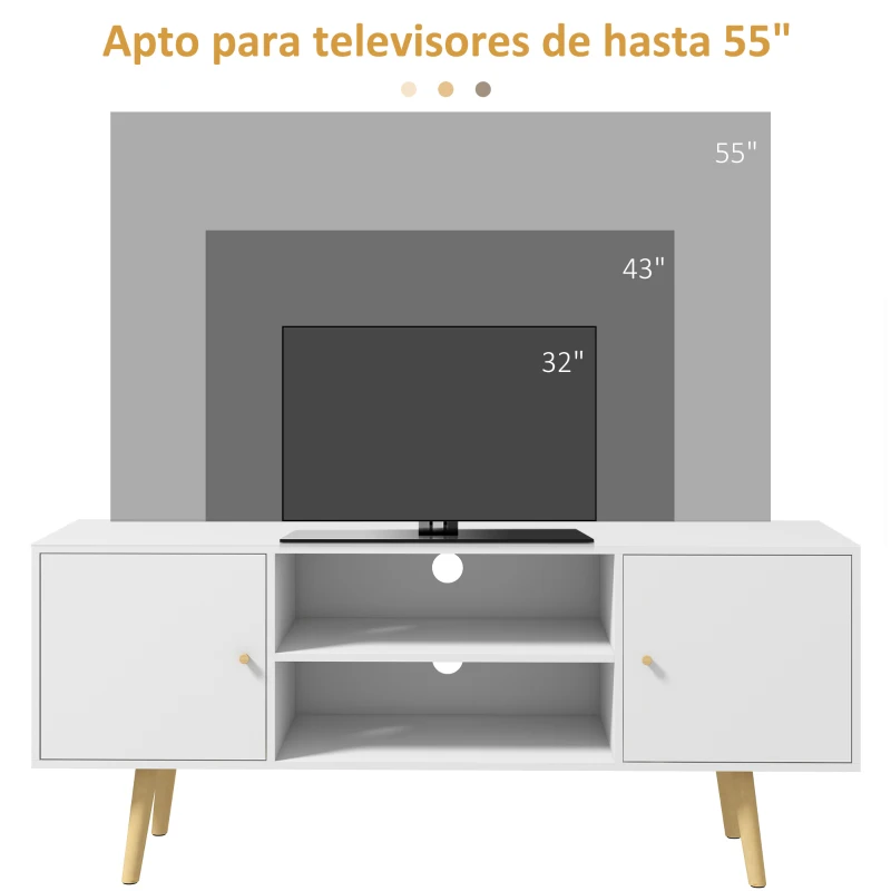 HOMCOM Mueble de TV con 2 Puertas 2 Estantes de Almacenamiento para Televisores de hasta 55 Pulgadas 120x34x50 cm Blanco