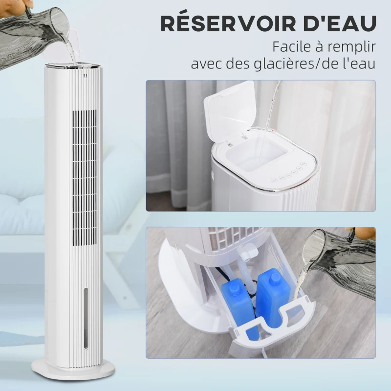 HOMCOM Rafraîchisseur d'air/ventilateur colonne/humidificateur/purificateur 4 en 1 - oscillant - timer, 3 modes, 3 vitesses - télécommande réservoir 5L avec 4 blocs réfrigérants