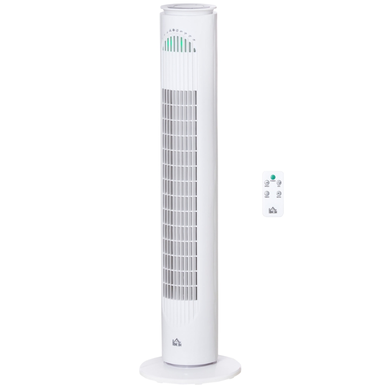 HOMCOM 30'' Freestanding Tower Fan, 3 Speed 3 Mode, 10h Timer, 70 Degree Oscillation, LED Light, 5M Remote Controller, White
