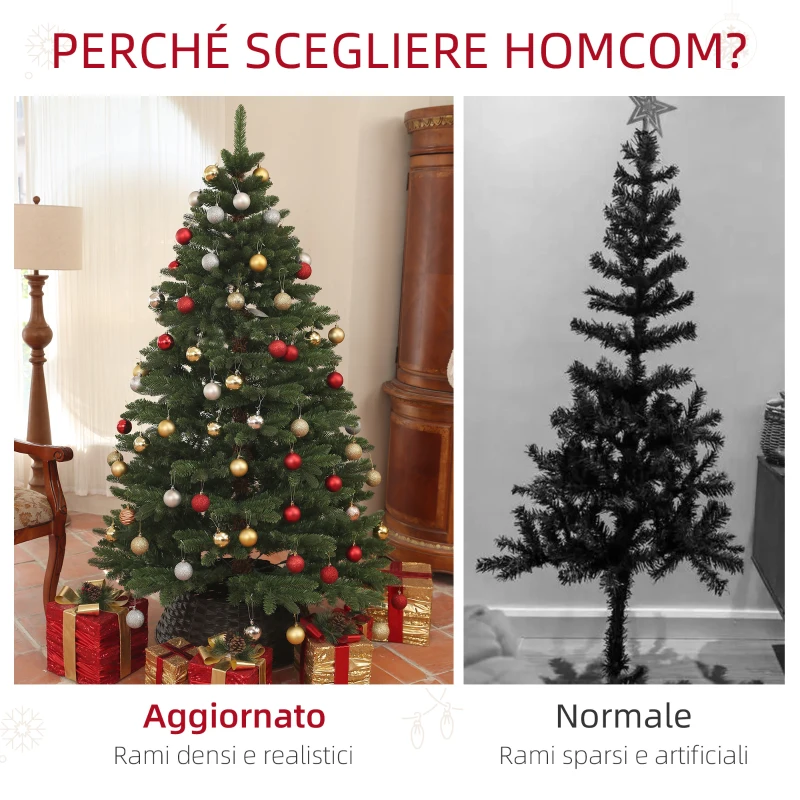 HOMCOM Albero di Natale in Plastica con 1050 Rami e Base Pieghevole in Acciaio, Ø120x180 cm, Verde
