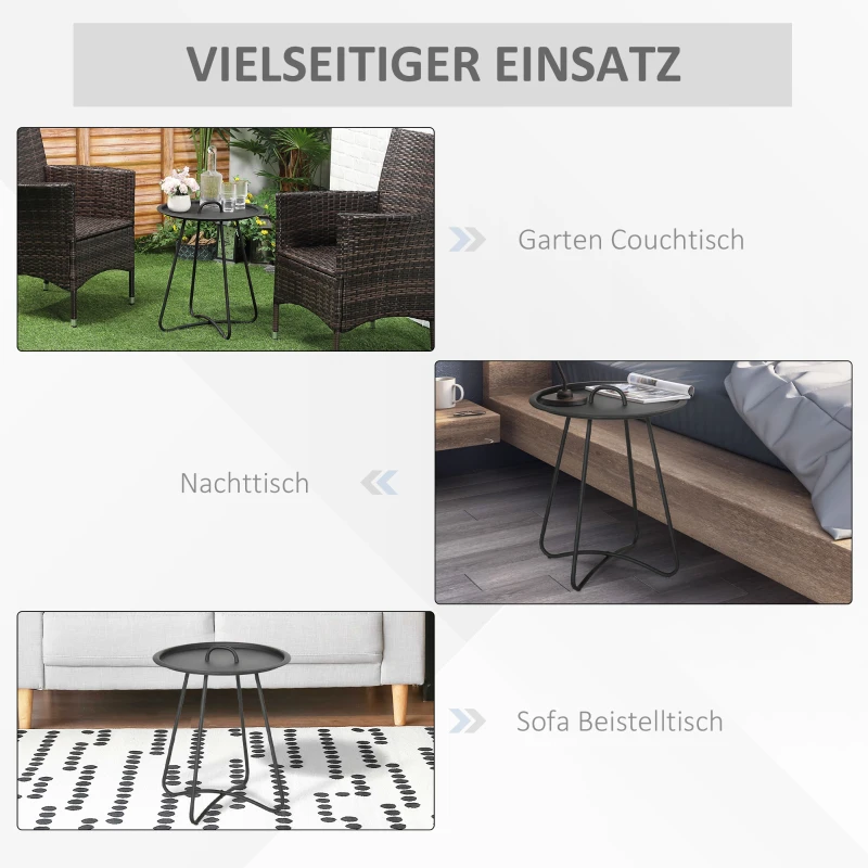 Outsunny Gartentisch Beistelltisch für Garten Couchtisch Kaffeetisch mit Tragegriff Wohnzimmer
