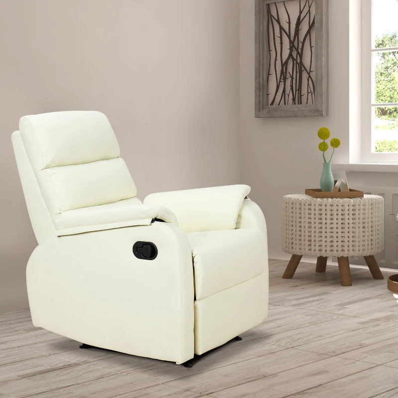 HOMCOM Poltrona Relax per Interni, Reclinabile Manualmente con Cuscino Imbottito, in Pelle PU e Acciaio, 75x92x99 cm, Crema