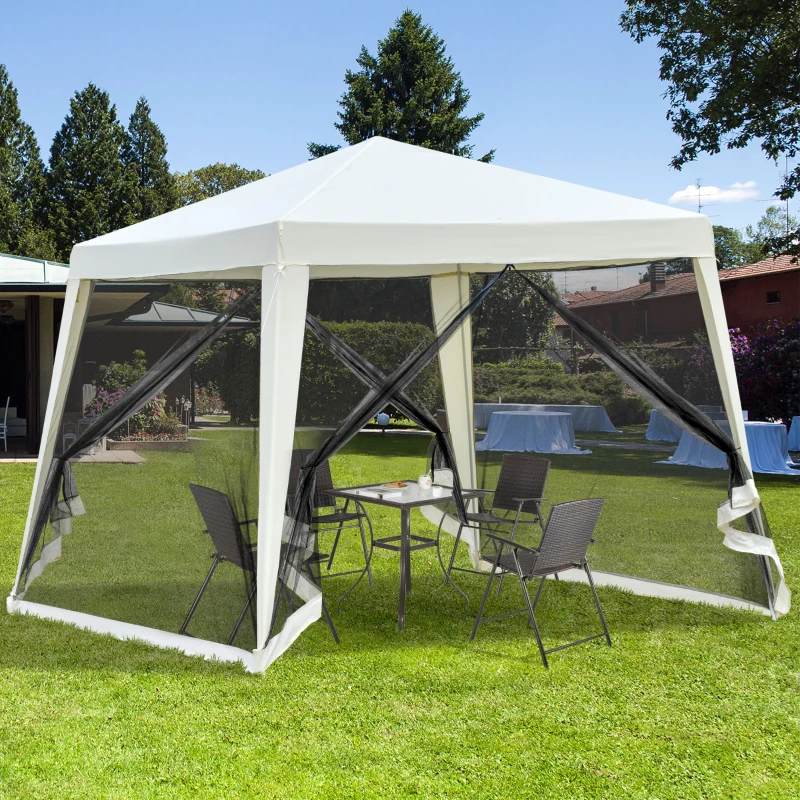 Outsunny 3 x 3 meter Outdoor Gazebo Garden Canopy Tent Sun Shade Event Shelter with Mesh Screen Side Walls, White