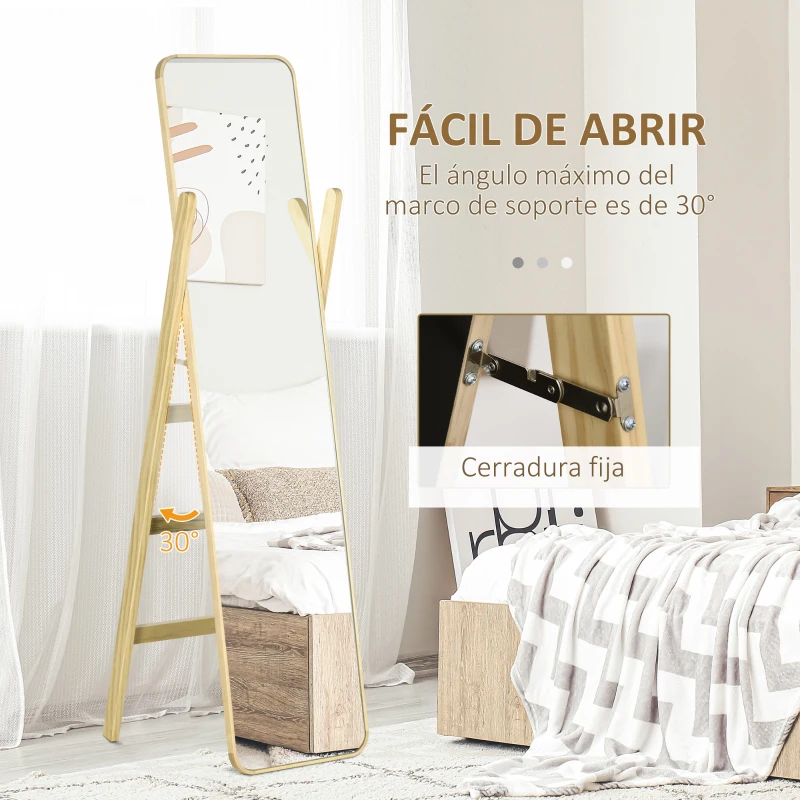 HOMCOM Espejo de Pie de Cuerpo Entero con Perchero para Dormitorio Entrada Salón 40x35x147 cm Natural