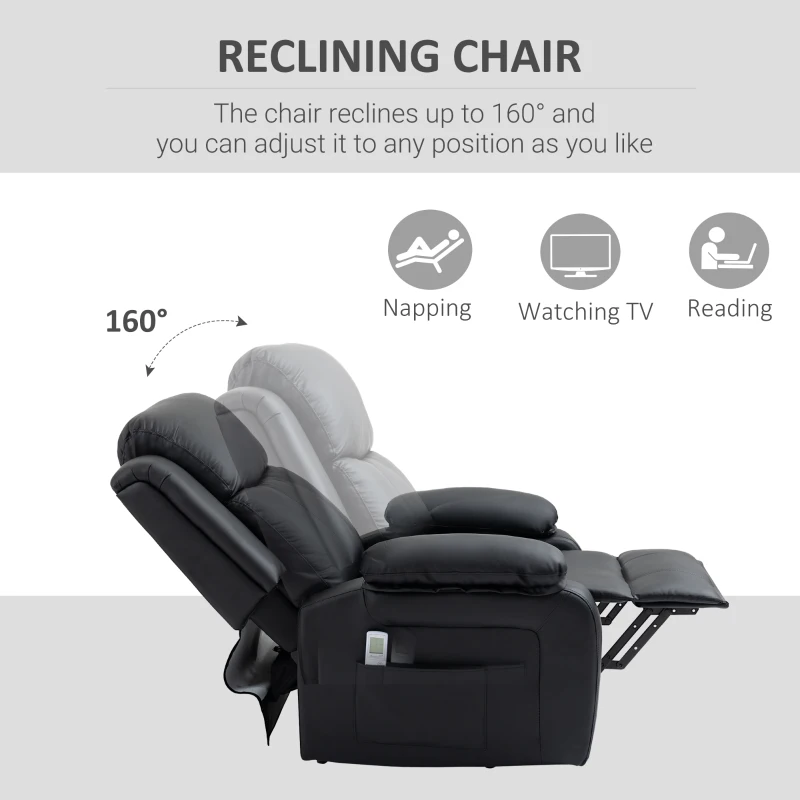 HOMCOM Riser and Recliner Chair with Massage, Power Lift Recliner Chair for Elderly with Remote Control, Extended Footrest, Dual Side Pockets, Overstuffed Electric Reclining Armchair, Black