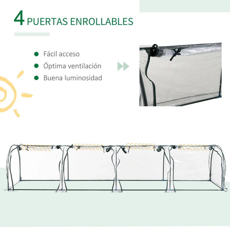 Outsunny Invernadero para Jardín Terraza 395x100x80 cm para Cultivo de Plantas Tipo Túnel Marco Acero y PVC Transparente y Verde