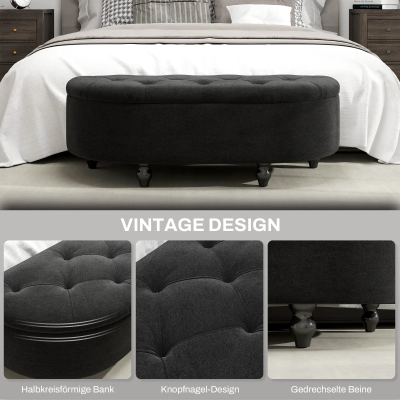 HOMCOM Hocker mit Stauraum, Sitztruhe, gepolstert, soft-close Deckel, Samtoptik, 120 x 46 x 42 cm, Dunkelgrau(m-6)