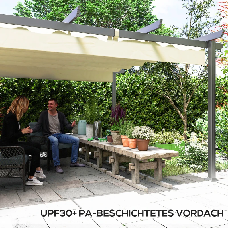 Outsunny Verstellbare Garten-Pergola, Pavillon mit Aluminium-Rahmen, Outdoor-Baldachin, für Garten, Balkon, Terrasse, Beige(m-6)