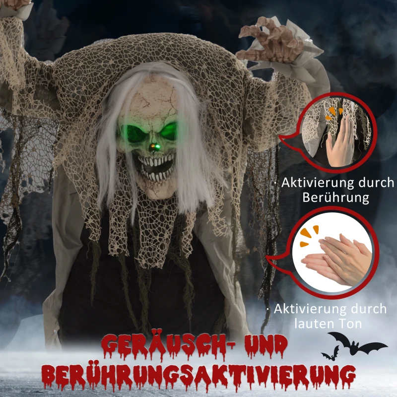 HOMCOM Skelettgespenst, Helloweendeko, gruseliges Heulen, rote Augen, bewegliche Arme, 160 cm(m-6)