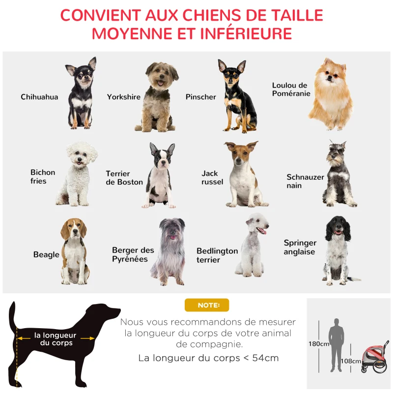 PawHut Remorque à vélo pour chien convertible jogger 2 en 1 pour animaux avec drapeau réflecteurs - rouge