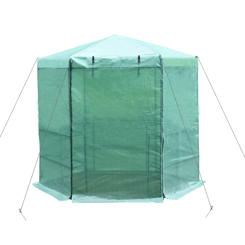 Outsunny Gewächshaus Treibhaus mit Regalböden, Reißverschluss Tomatenhaus Pflanzenhaus Frühbeet, Metallrahmen, 228 x 196 x 215 cm, Grün