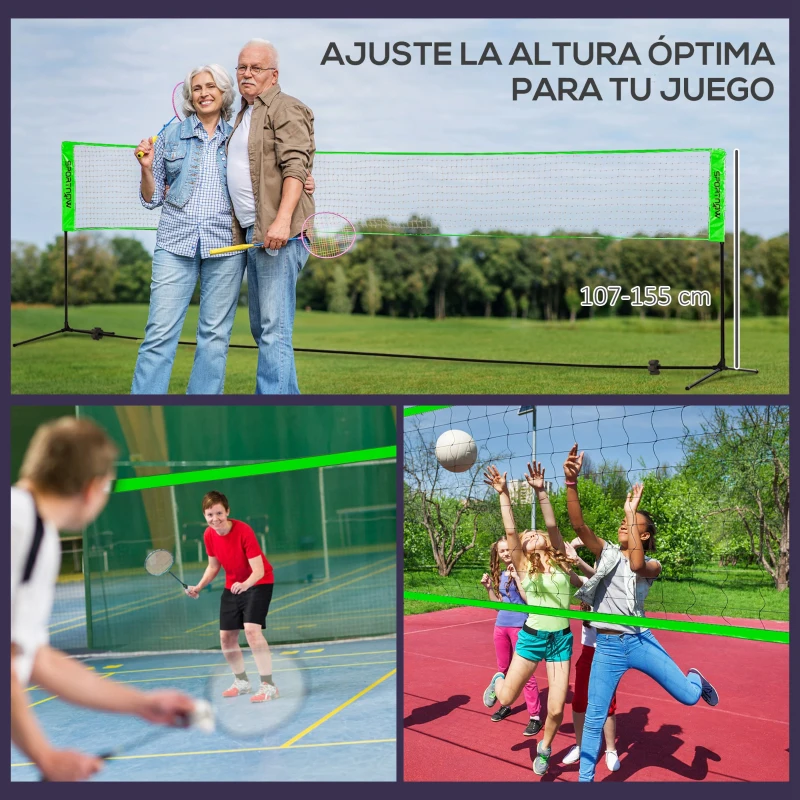 SPORTNOW Red con Soporte con 2 Raquetas y 3 Volantes de Bádminton y 2 Palas y 2 Bolas de Pickleball y Pelota de Voleibol
