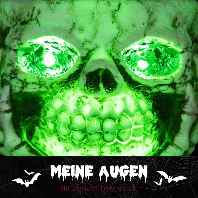 HOMCOM Halloweendekoration, Skelett-Süßigkeitenschale, leuchtende Augen, unheimliches Heulen, Grau/Schwarz(m-5)