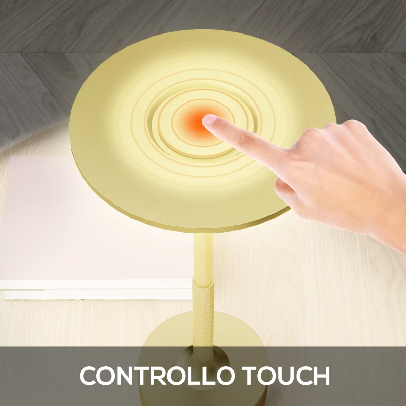 HOMCOM Lampada Senza Filo Touch Luce LED 3 Tonalità e Batteria Ricaricabile, Ø13x28.5cm, Oro