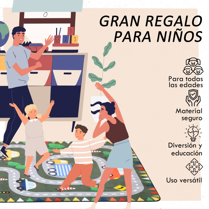 ZONEKIZ Alfombra de Juego para Niños Alfombra Infantil con Carreteras para Dormitorio Sala de Juegos 230x160 cm Multicolor