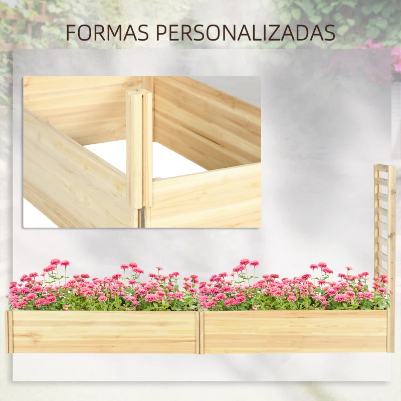 Outsunny Jardinera Exterior Grande de Madera con Enrejado para Plantas Trepadoras 2 Cajas de Cultivo 230x60x110 cm Natural
