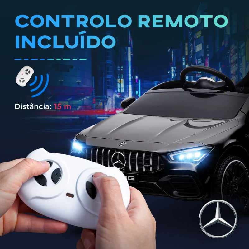 AIYAPLAY Coche Eléctrico para Niños de +3 Años Mercedes-benz AMG CLA 45 con Batería 12V Mando a Distancia Faros Música Negro
