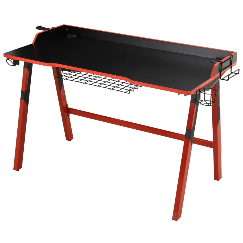 HOMCOM Gaming Desk Computer Table Stable Steel Frame with Cup Holder Headphone Hook, Cable Basket, Black