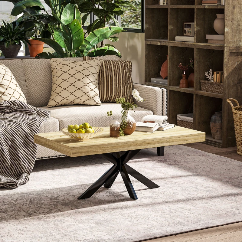 HOMCOM Table Basse rectangulaire table d'appoint Style Industriel en métal Noir et Plateau aspect Bois - dim. 110 x 60 x 45cm