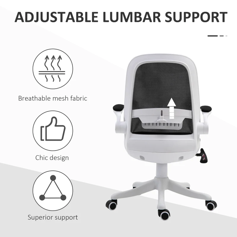Vinsetto Swivel Office Chair Breathable Fabric Study Computer Chair with Flip-Up Arm for Home, Black